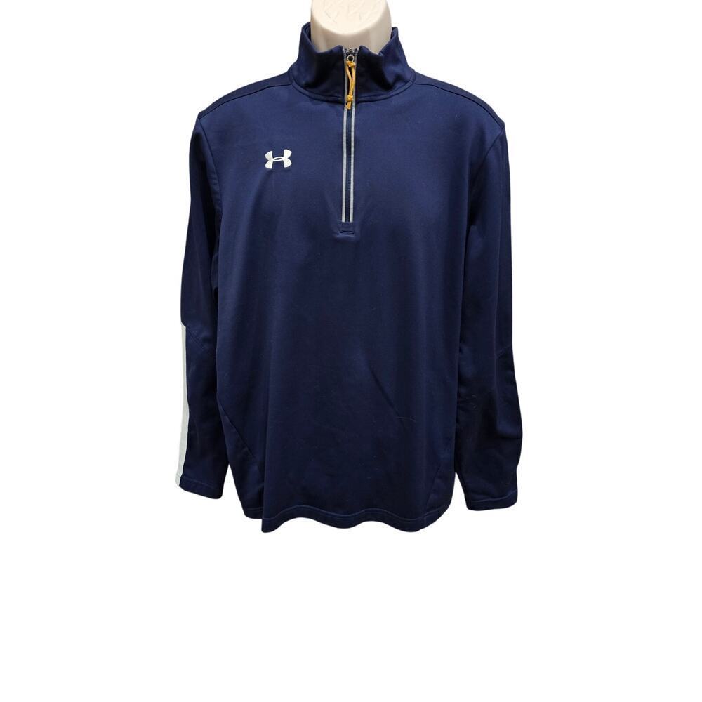 Under armour loose fit mens navy blue ncaa logo 1/4 zip pullover warm winter L